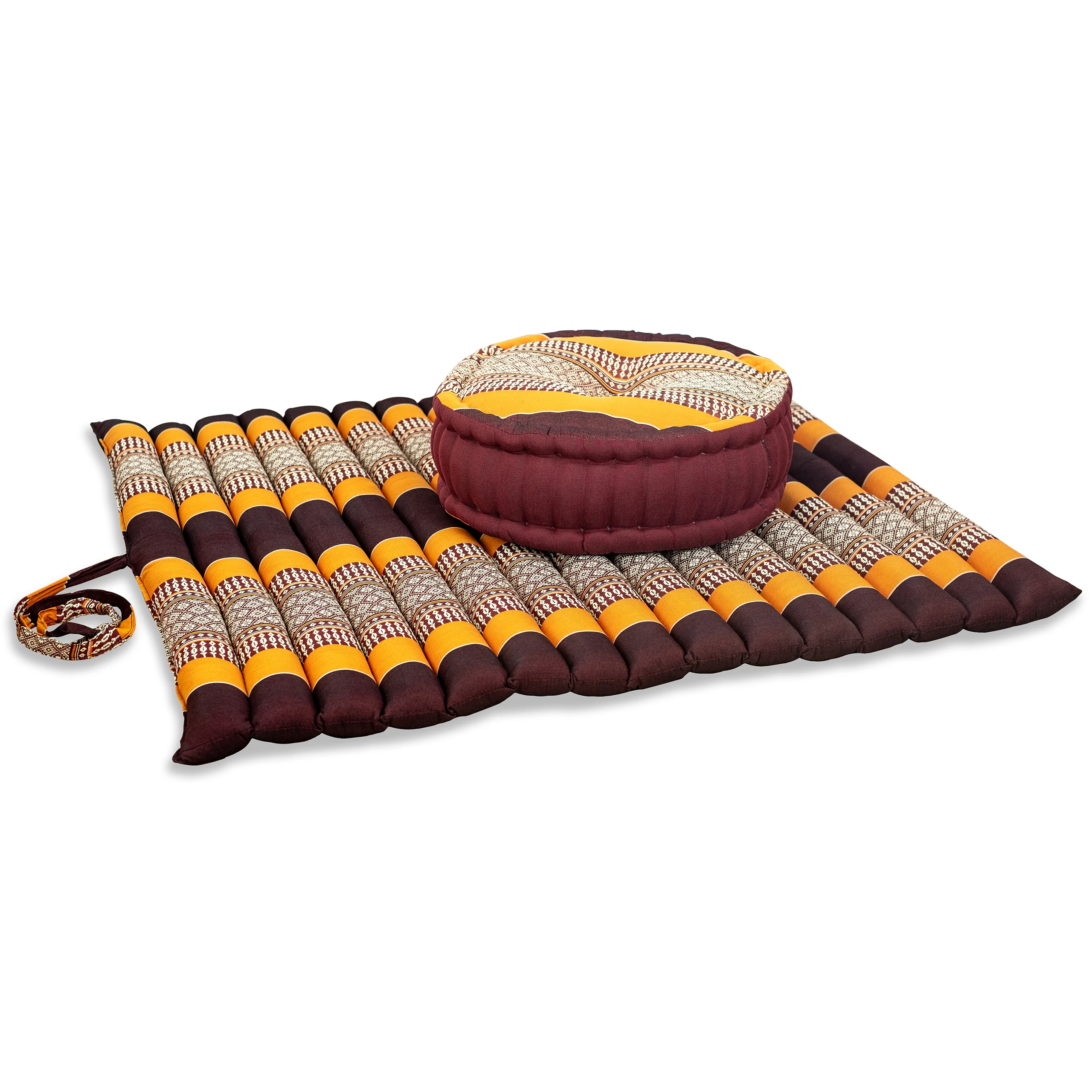Zafu-Stepp-orange-3_frei Kapok Meditationskissen Set XL