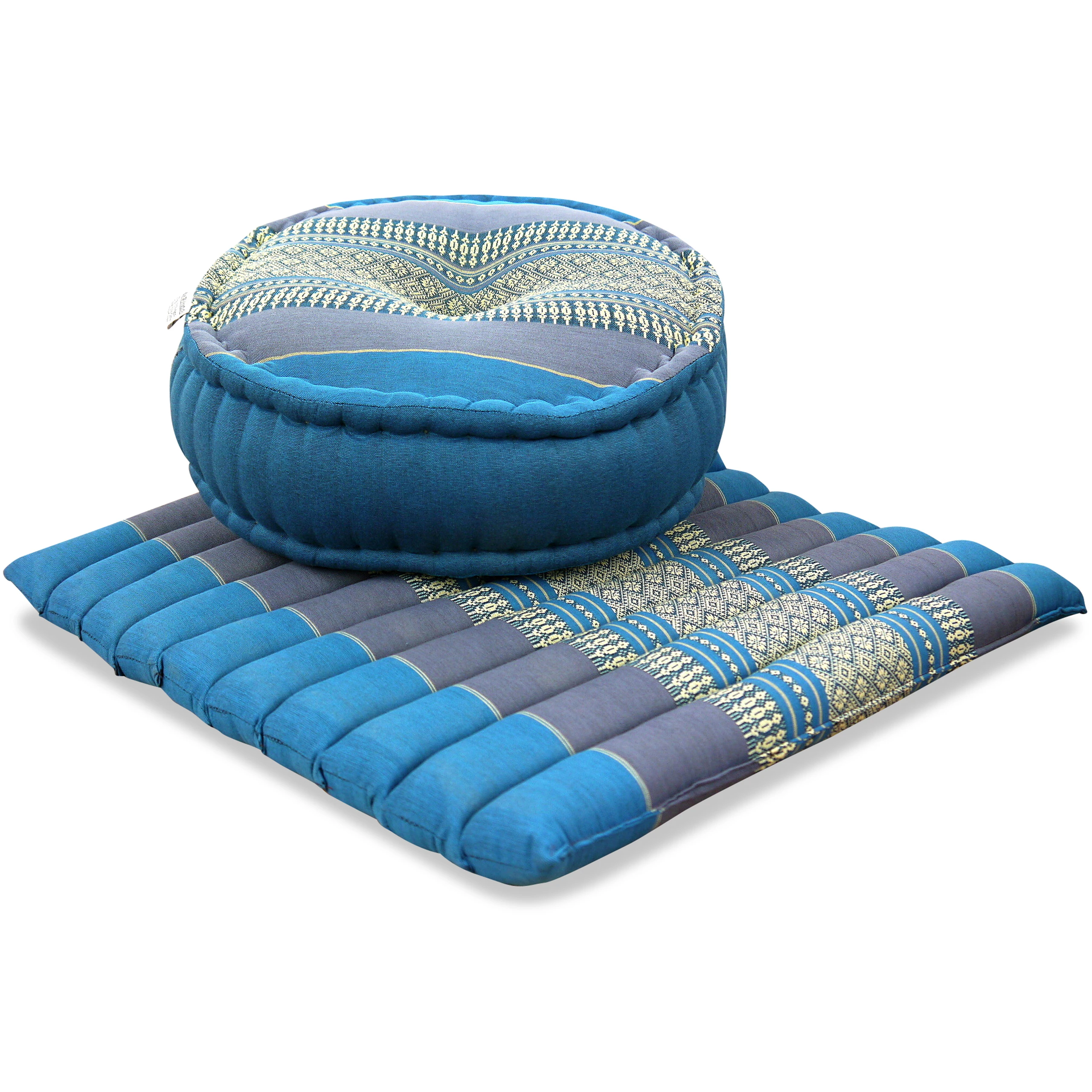 Zafu-Stepp-2016-hellblau_frei Kapok Meditationskissen Set L