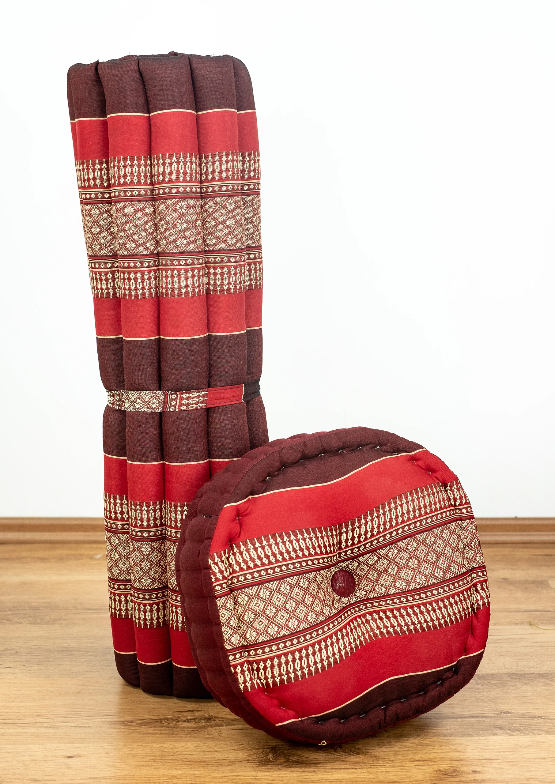 Zafu-Stepp-rubinrot-3_frei Kapok Meditationskissen Set XL