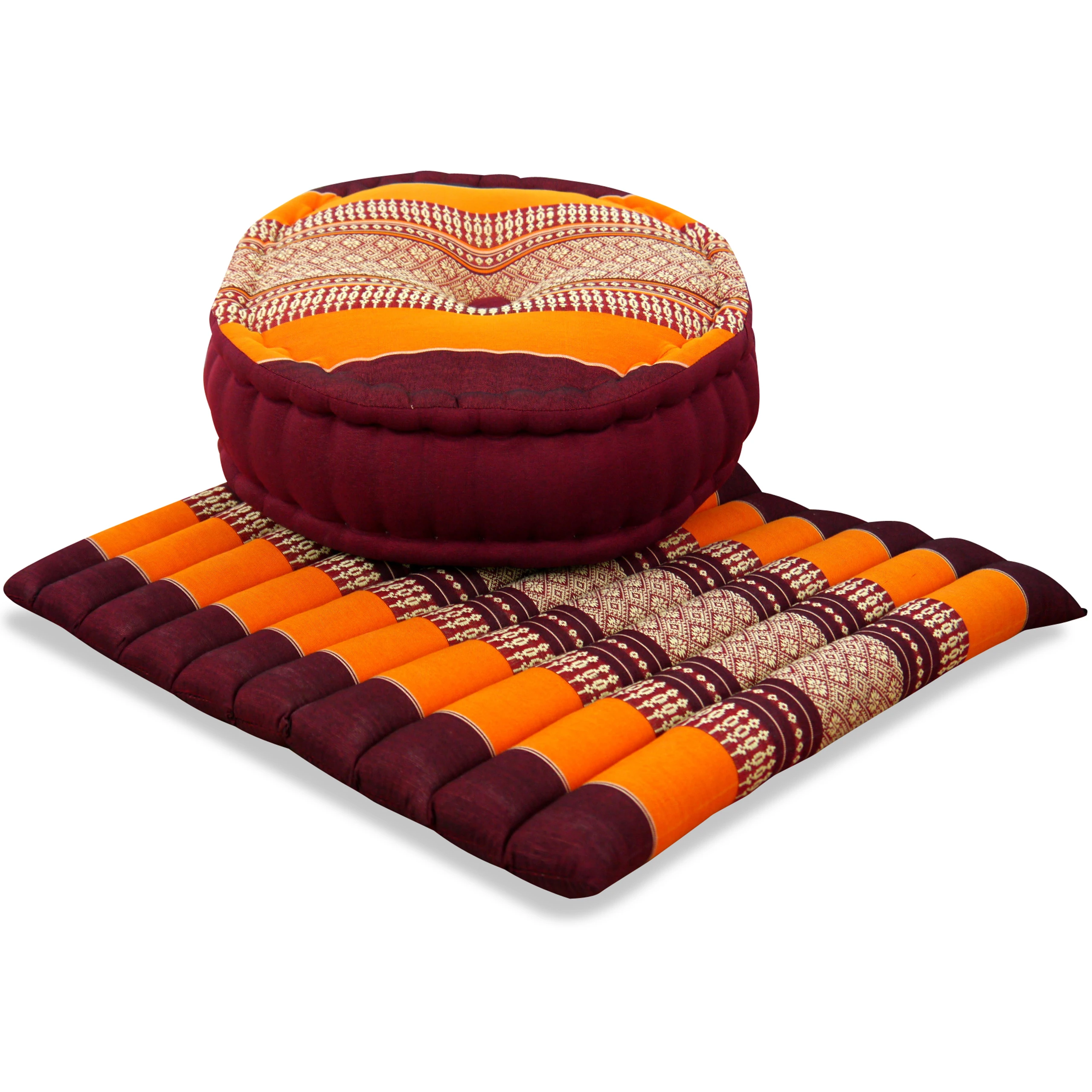 Zafu-Stepp-2016-orange_frei Kapok Meditationskissen Set L