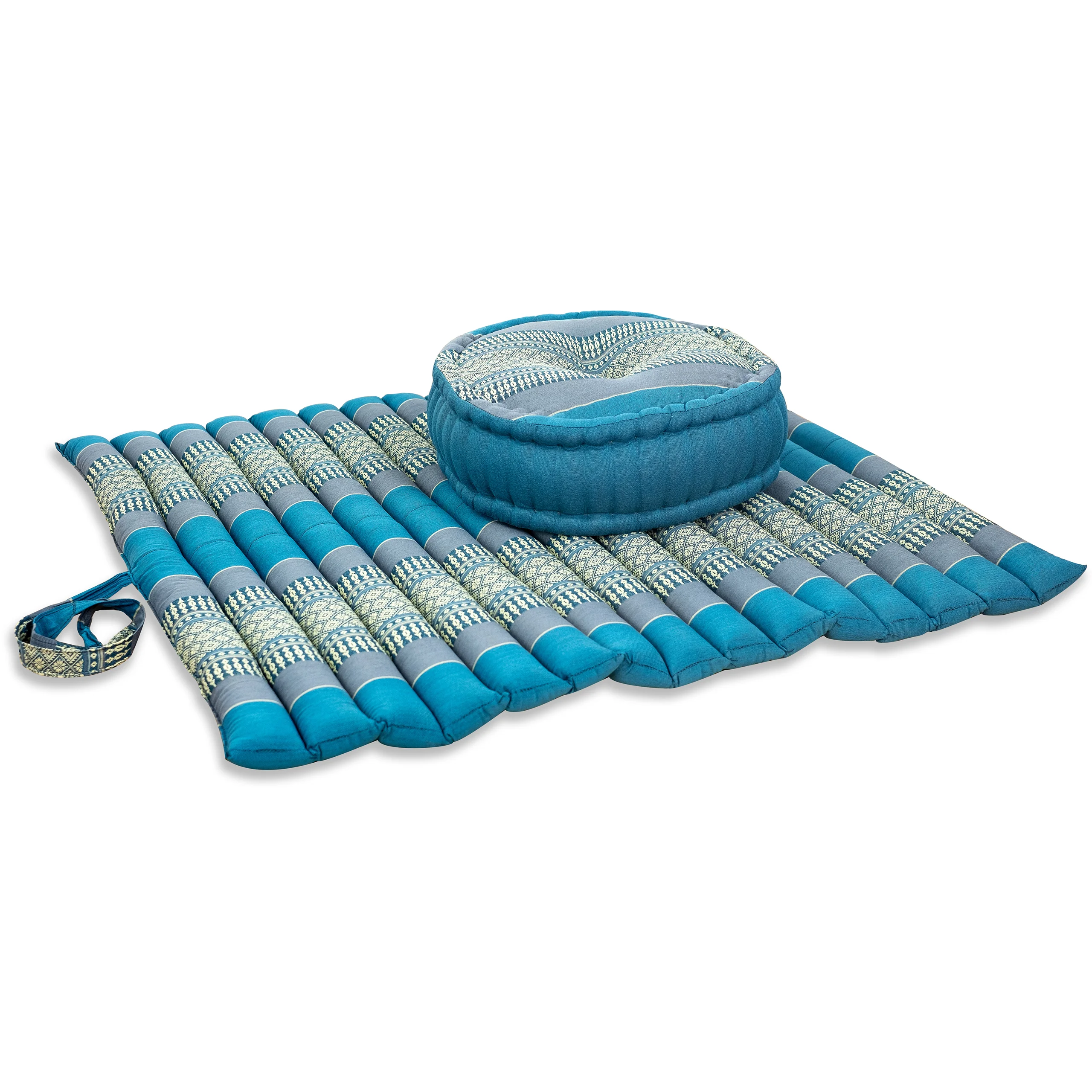 Zafu-Stepp-hellblau-3_frei Kapok Meditationskissen Set XL