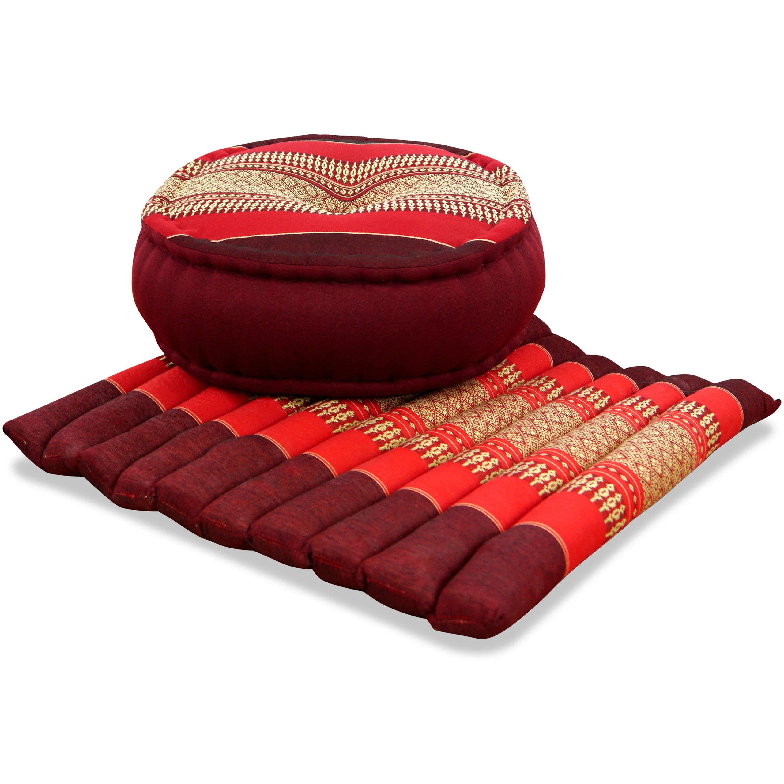 Zafu-Stepp-2016-rubinrot_frei Kapok Meditationskissen Set L